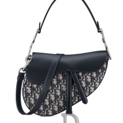 Replica Dior Saddle Bag with Strap Dark Blue Fake