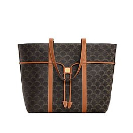Replica Celine Cabas Drawstring Bag Triomphe Coffee Fake