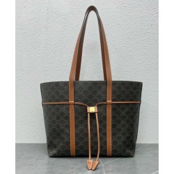 Replica Celine Cabas Drawstring Bag Triomphe Coffee Fake