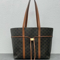 Replica Celine Cabas Drawstring Bag Triomphe Coffee Fake