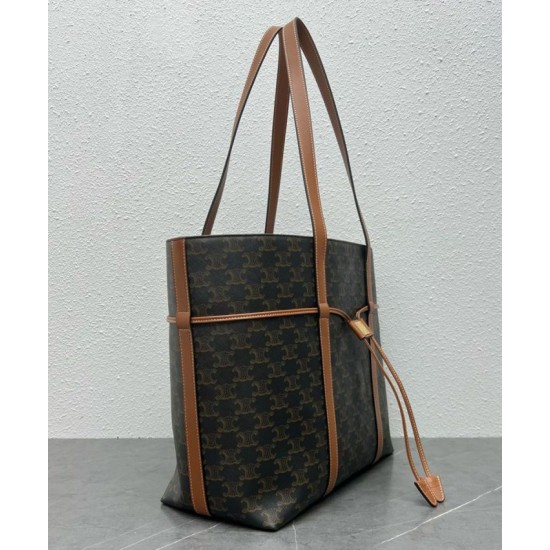 Replica Celine Cabas Drawstring Bag Triomphe Coffee Fake