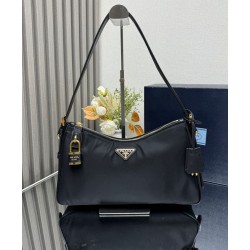 Replica Prada Aimee Large Re-Nylon Shoulder Bag With Padlock 1BC232 Black Fake Replica Prada Aimee Large Re-Nylon Shoulder Bag With Padlock 1BC232 Black Fake