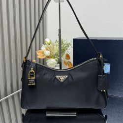 Replica Prada Aimee Large Re-Nylon Shoulder Bag With Padlock 1BC232 Black Fake