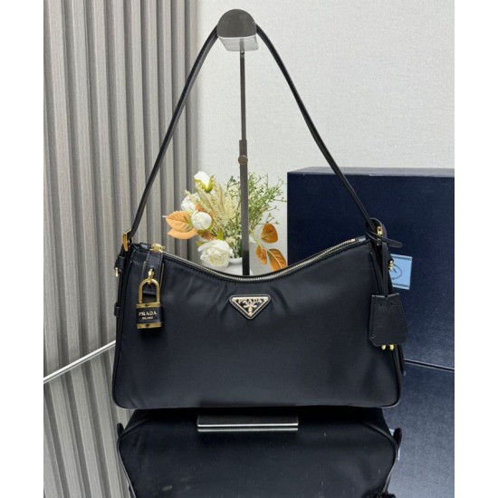 Replica Prada Aimee Large Re-Nylon Shoulder Bag With Padlock 1BC232 Black Fake Replica Prada Aimee Large Re-Nylon Shoulder Bag With Padlock 1BC232 Black Fake