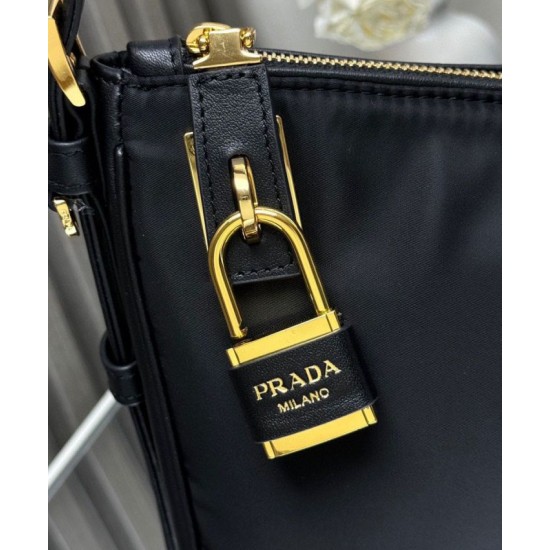 Replica Prada Aimee Large Re-Nylon Shoulder Bag With Padlock 1BC232 Black Fake Replica Prada Aimee Large Re-Nylon Shoulder Bag With Padlock 1BC232 Black Fake