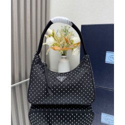 Replica Prada Re-Edition Re-Nylon Mini Bag With Studs 1BC515 Black Fake