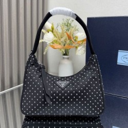 Replica Prada Re-Edition Re-Nylon Mini Bag With Studs 1BC515 Black Fake