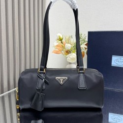 Replica Prada Re-Nylon Medium Top-handle Bag With Padlock 1BB127 Black Fake