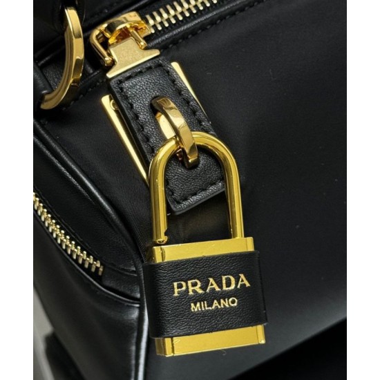 Replica Prada Medium Re-Nylon houlder Bag With Padlock 1BC233 Black Fake Replica Prada Medium Re-Nylon houlder Bag With Padlock 1BC233 Black Fake