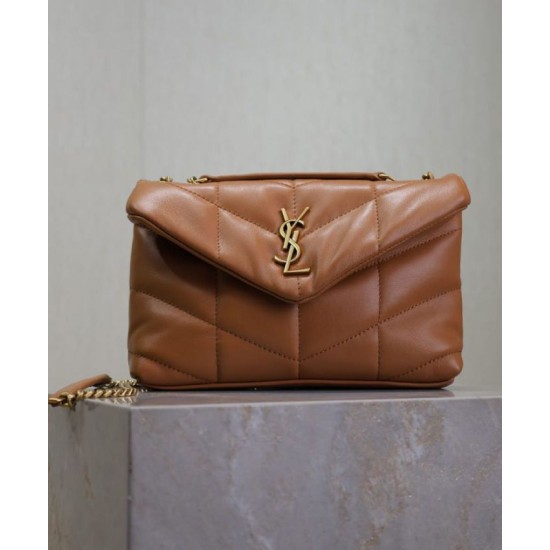 Replica YSL Saint Laurent Toy Puffer Bag Lambskin Coffee Fake
