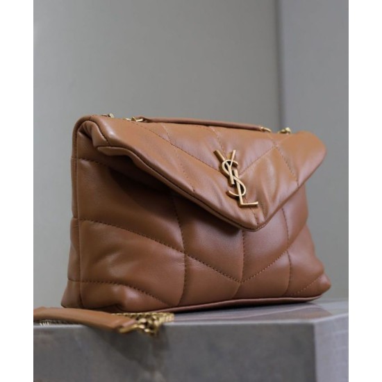 Replica YSL Saint Laurent Toy Puffer Bag Lambskin Coffee Fake