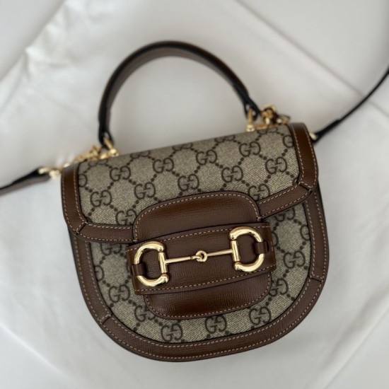 Replica Gucci Horsebit 1955 mini top handle bag 781387 Brown Fake