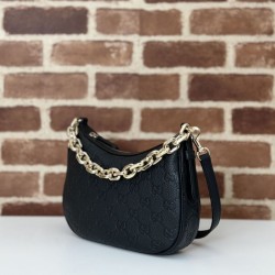 Replica Gucci 815409 GG Emblem small half moon shoulder bag Black Fake