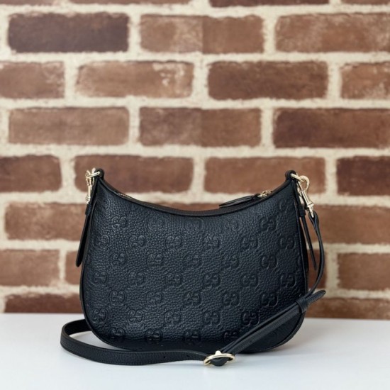 Replica Gucci 815409 GG Emblem small half moon shoulder bag Black Fake
