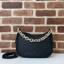 Replica Gucci 815409 GG Emblem small half moon shoulder bag Black Fake