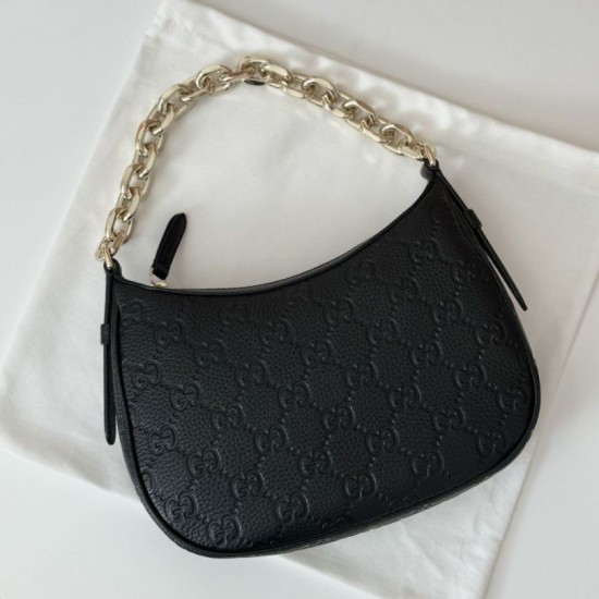 Replica Gucci 815409 GG Emblem small half moon shoulder bag Black Fake
