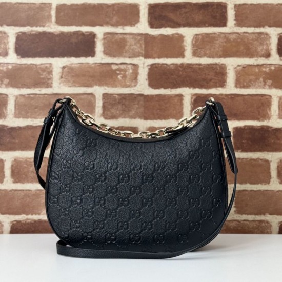Replica Gucci 820453 GG Emblem medium shoulder bag black Fake