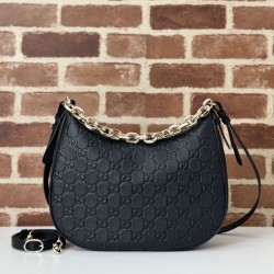 Replica Gucci 820453 GG Emblem medium shoulder bag black Fake