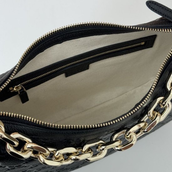 Replica Gucci 820453 GG Emblem medium shoulder bag black Fake