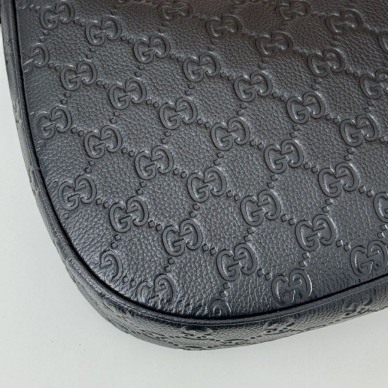Replica Gucci 820453 GG Emblem medium shoulder bag black Fake