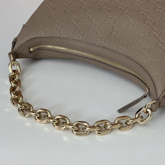 Replica Gucci 820453 GG Emblem medium shoulder bag Taupe Fake