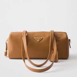 Replica Prada Medium Top-handle Bag with Padlock Caramel Fake