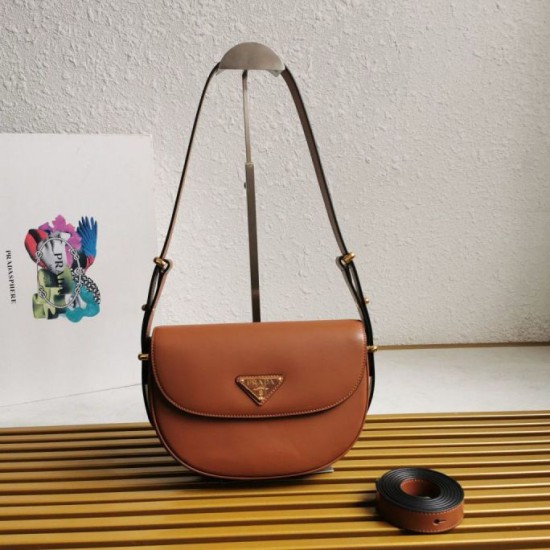 Replica Prada Arque Shoulder Bag with Flap Brown Fake Replica Prada Arque Shoulder Bag with Flap Brown Fake