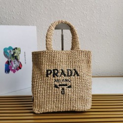 Replica Prada Small Crochet Tote Bag Raffia-effect Yarn Beige Fake