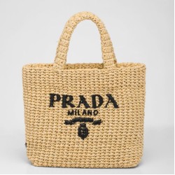 Replica Prada Small Crochet Tote Bag Raffia-effect Yarn Beige Fake