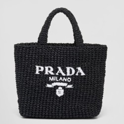 Replica Prada Small Crochet Tote Bag Raffia-effect Yarn Black Fake