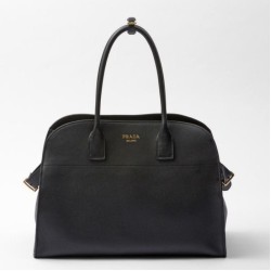 Replica Prada Large Tote Bag with Buckles Black Fake