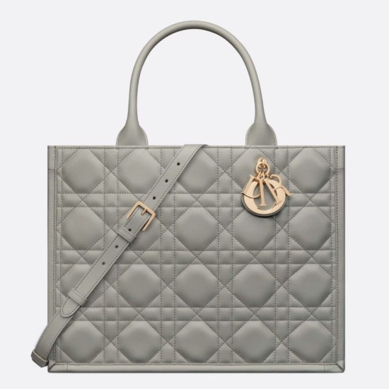 Replica Dior Medium Book Tote Bag with Strap Macrocannage Grey Fake