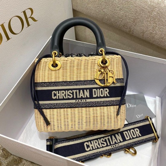 Replica Dior Medium Lady Dior Bag Wicker and Oblique Jacquard Blue Fake Replica Dior Medium Lady Dior Bag Wicker and Oblique Jacquard Blue Fake
