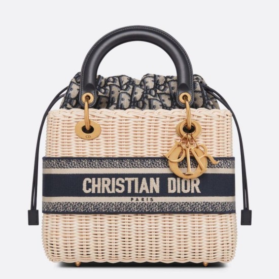 Replica Dior Medium Lady Dior Bag Wicker and Oblique Jacquard Blue Fake Replica Dior Medium Lady Dior Bag Wicker and Oblique Jacquard Blue Fake