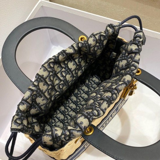 Replica Dior Medium Lady Dior Bag Wicker and Oblique Jacquard Blue Fake Replica Dior Medium Lady Dior Bag Wicker and Oblique Jacquard Blue Fake