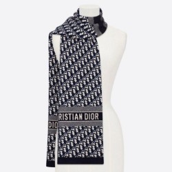 Replica Dior CD Oblique Stole Wool and Cashmere Blue Fake
