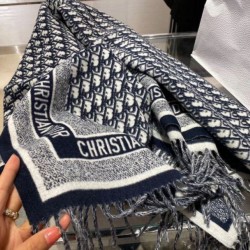 Replica Dior Oblique Blanket Wool and Angora Navy Blue Fake