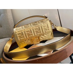 Replica Fendi Baguette Medium Bag With FF Motif Gold Fake Replica Fendi Baguette Medium Bag With FF Motif Gold Fake