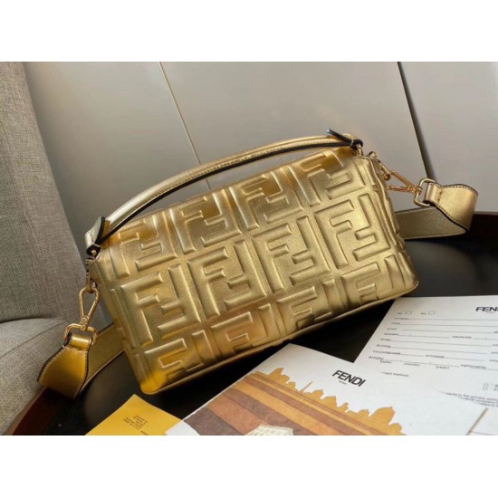 Replica Fendi Baguette Medium Bag With FF Motif Gold Fake Replica Fendi Baguette Medium Bag With FF Motif Gold Fake