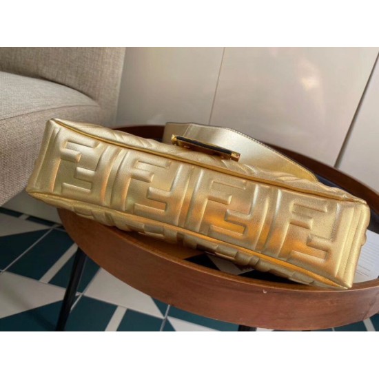 Replica Fendi Baguette Medium Bag With FF Motif Gold Fake Replica Fendi Baguette Medium Bag With FF Motif Gold Fake