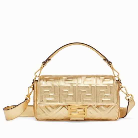 Replica Fendi Baguette Medium Bag With FF Motif Gold Fake Replica Fendi Baguette Medium Bag With FF Motif Gold Fake