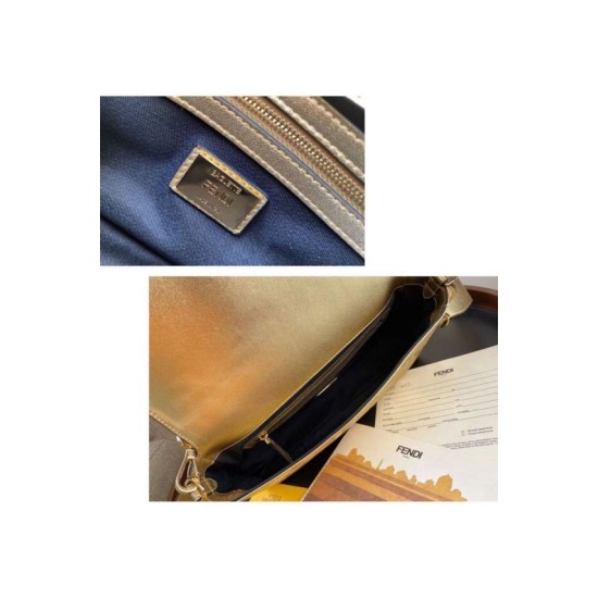 Replica Fendi Baguette Medium Bag With FF Motif Gold Fake Replica Fendi Baguette Medium Bag With FF Motif Gold Fake