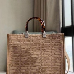 Replica Fendi Sunshine Medium Shopper Bag FF Fabric Beige Fake