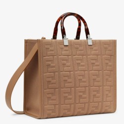 Replica Fendi Sunshine Medium Shopper Bag FF Fabric Beige Fake