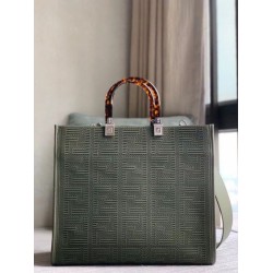 Replica Fendi Sunshine Medium Shopper Bag FF Fabric Green Fake Replica Fendi Sunshine Medium Shopper Bag FF Fabric Green Fake