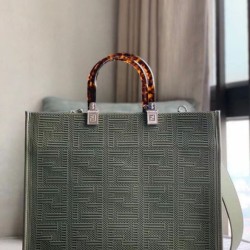 Replica Fendi Sunshine Medium Shopper Bag FF Fabric Green Fake