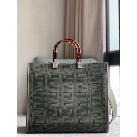 Replica Fendi Sunshine Medium Shopper Bag FF Fabric Green Fake Replica Fendi Sunshine Medium Shopper Bag FF Fabric Green Fake