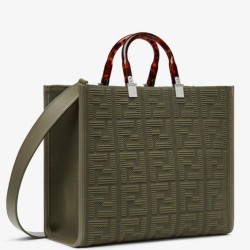 Replica Fendi Sunshine Medium Shopper Bag FF Fabric Green Fake