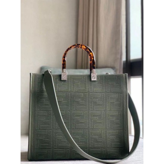 Replica Fendi Sunshine Medium Shopper Bag FF Fabric Green Fake Replica Fendi Sunshine Medium Shopper Bag FF Fabric Green Fake