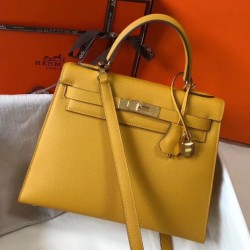 Replica Hermes Kelly 28cm Sellier Bag Yellow Epsom Fake